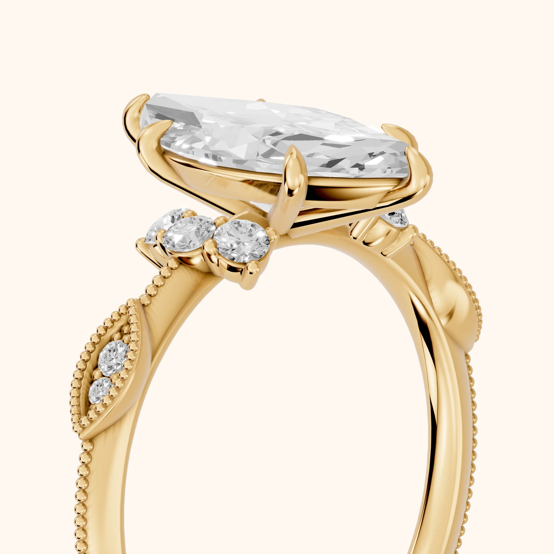 Naomi Vintage Milgrain Marquise Diamond Engagement Ring in Yellow Gold - slant-view.webp