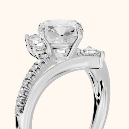 Angelina Split Shank Cluster Cushion Diamond Engagement Ring in Platinum - slant-view.webp