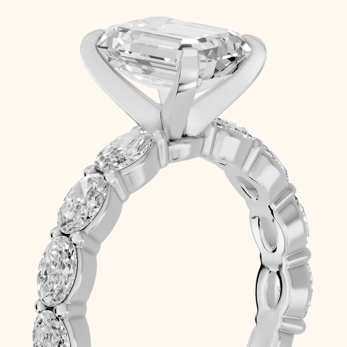 Isobel East-West Pavé Emerald Diamond Engagement Ring in Silver - slant-view.webp