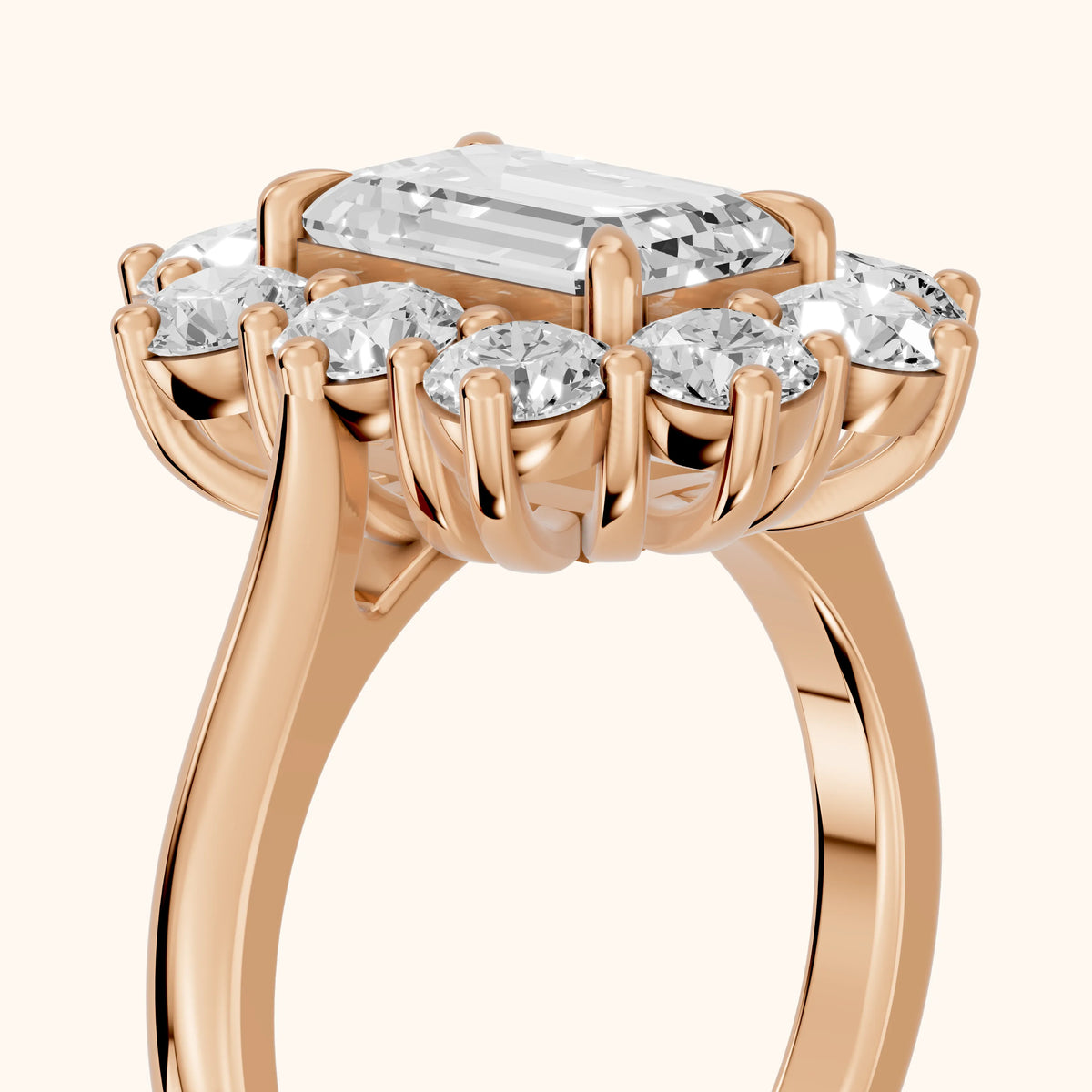 Phoebe Cluster Emerald Diamond Engagement Ring in Rose Gold - slant-view.webp