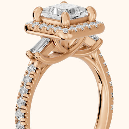 Provo Baguette Halo Princess Diamond Engagement Ring in Rose Gold - slant-view.webp