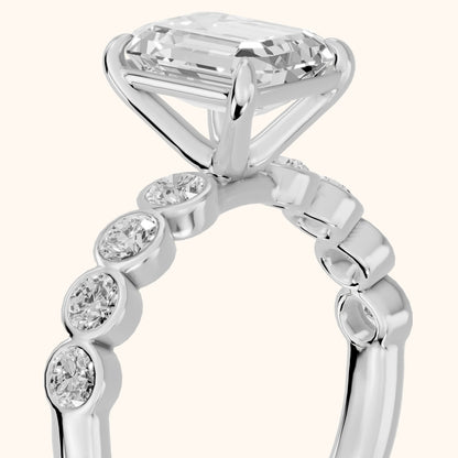 Edie Beaded Bezel Emerald Diamond Engagement Ring in White Gold - slant-view.webp