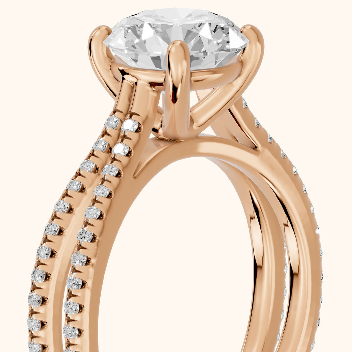 Alana Split Shank Pavé Round Diamond Engagement Ring in Rose Gold - slant-view.webp