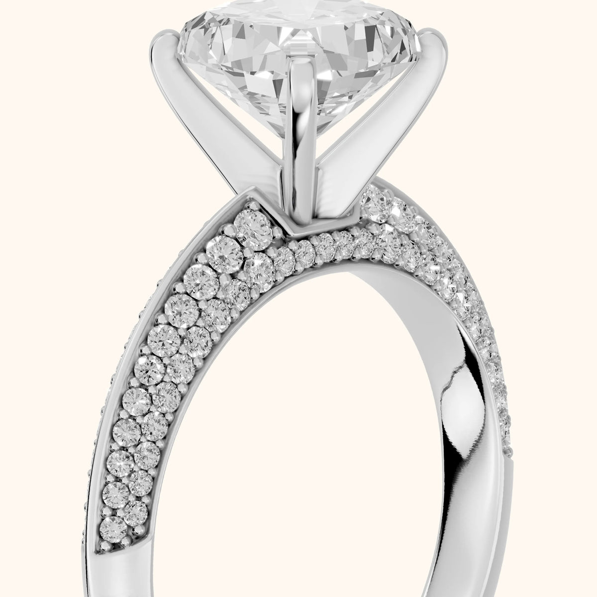 Lorna Knife Edge Pavé Cushion Diamond Engagement Ring in White Gold - slant-view.webp