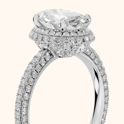 Fallon Halo Micropavé Oval Diamond Engagement Ring in Platinum - slant-view.webp