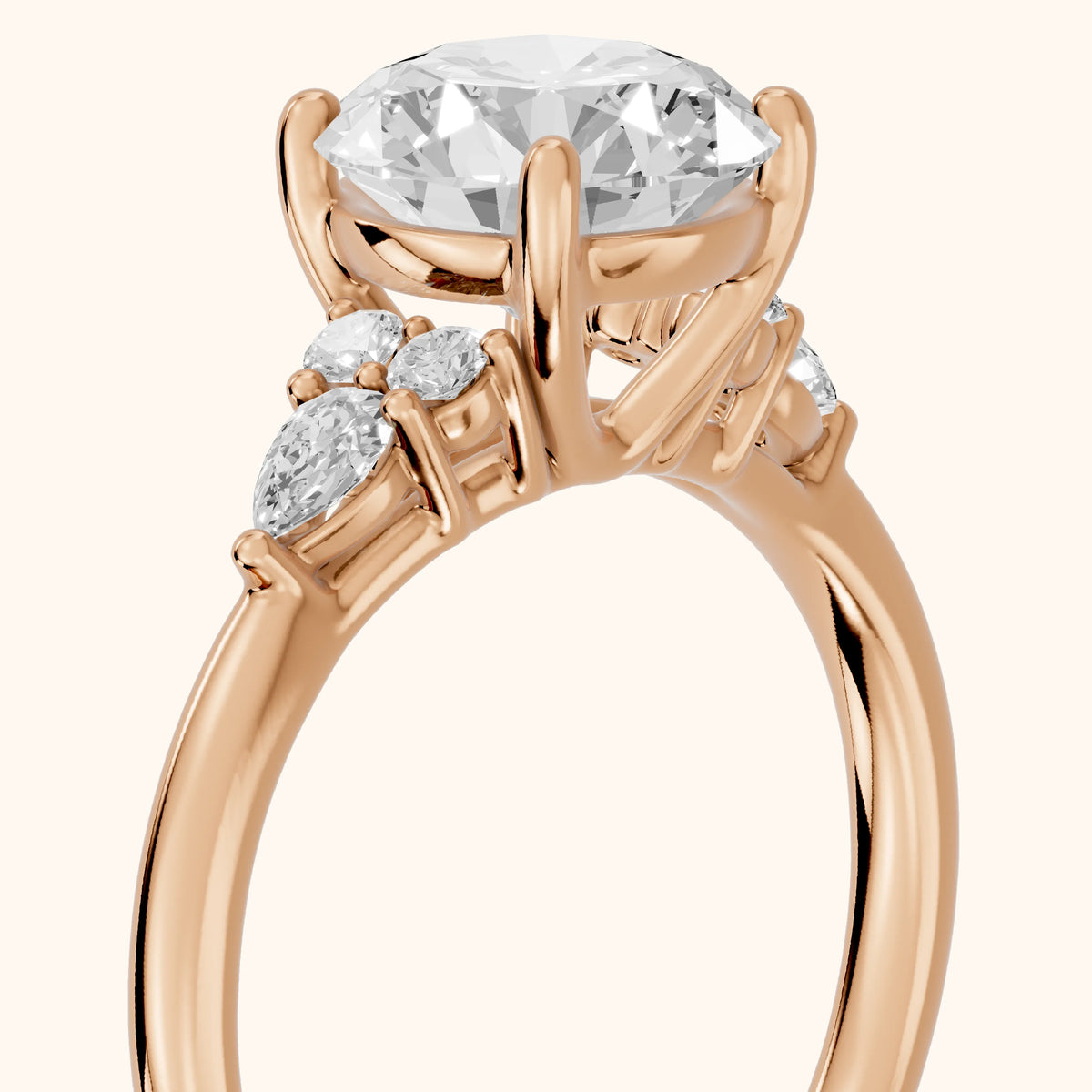Zelie Pear-Side Cluster Round Diamond Engagement Ring in Rose Gold - slant-view.webp