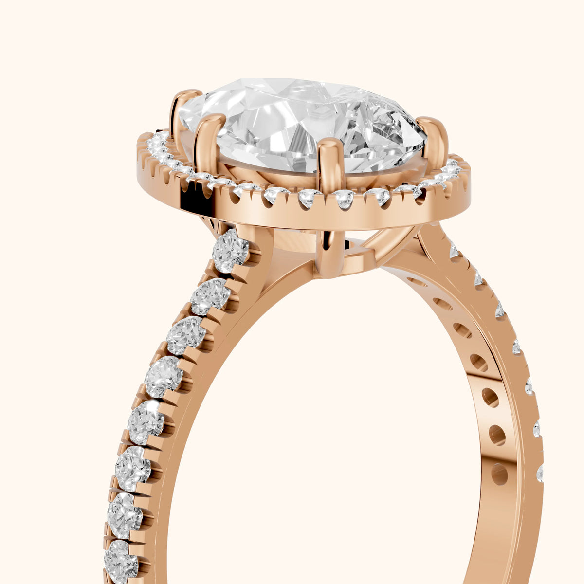 Mabel Halo French Pavé Pear Diamond Engagement Ring in Rose Gold - slant-view.webp