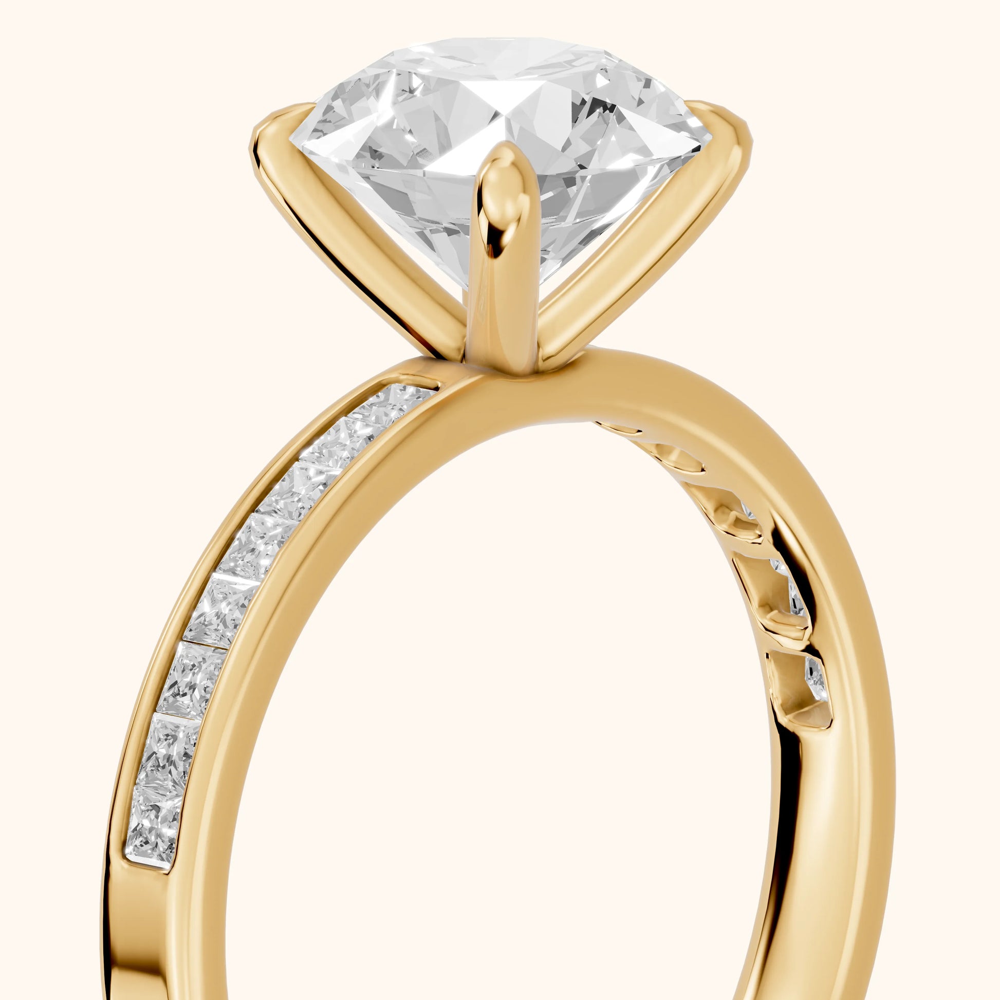 Maren Sidestone Channel Set Round Diamond Engagement Ring in Yellow Gold - slant-view.webp