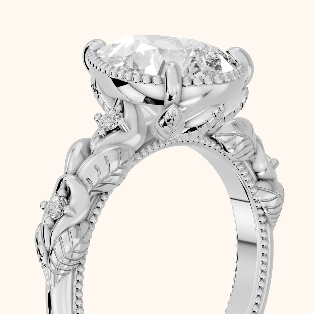 Pelham Vintage Leaf Pear Diamond Engagement Ring in White Gold - slant-view.webp