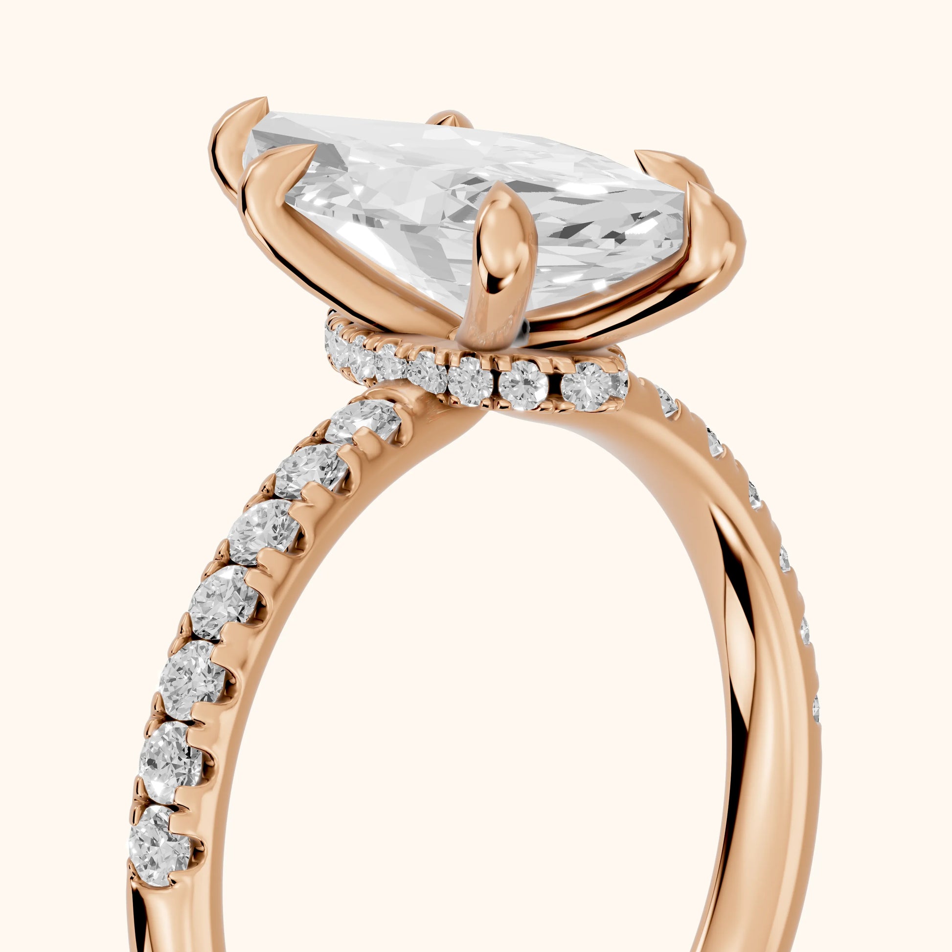 Maya Hidden Halo Pavé Marquise Diamond Engagement Ring in Rose Gold - slant-view.webp