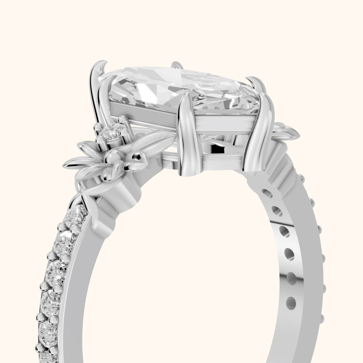 Leland Floral Pavé Dutch Marquise Diamond Engagement Ring in Silver - slant-view.webp