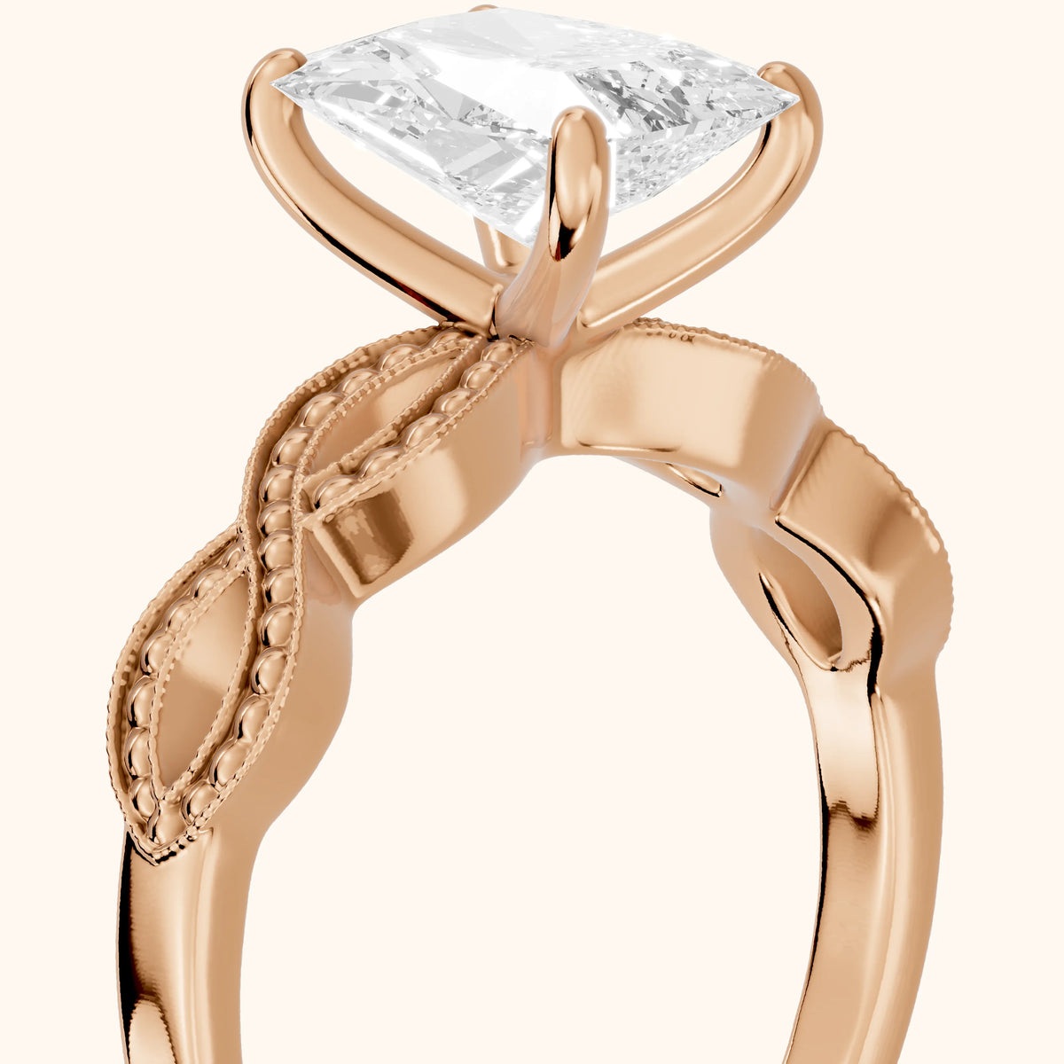 Jeanie Twist Solitaire Radiant Diamond Engagement Ring in Rose Gold - slant-view.webp