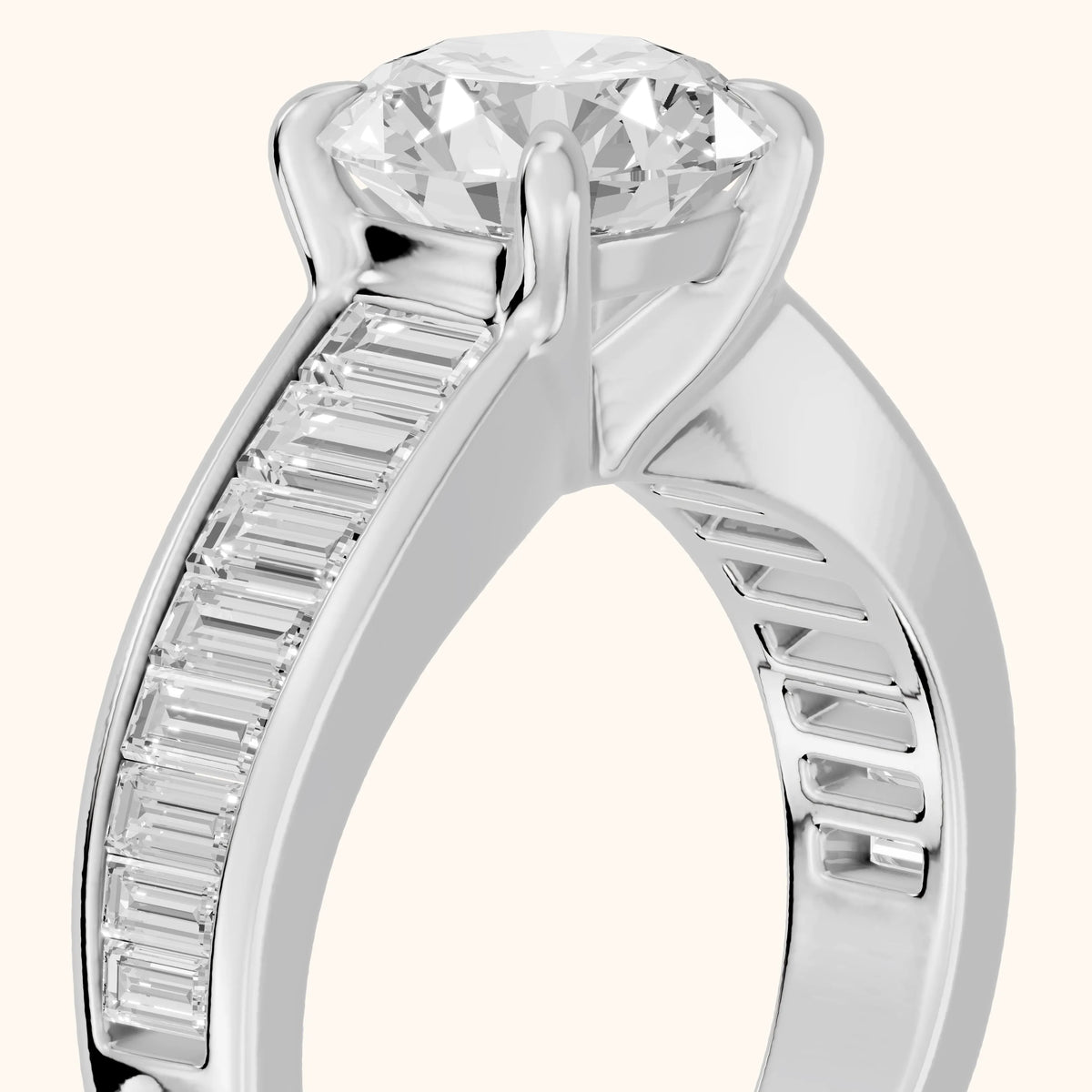 Hilo Baguette Channel Set Round Diamond Engagement Ring in White Gold - slant-view.webp
