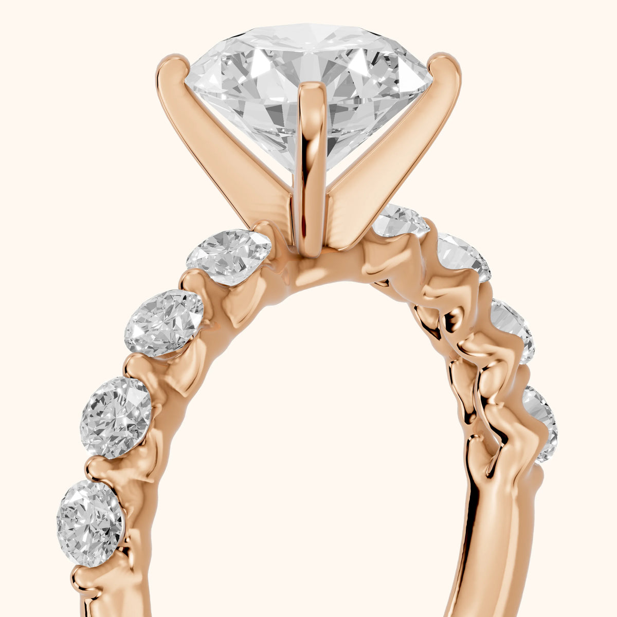 Maura Beaded Statement Round Diamond Engagement Ring in Rose Gold - slant-view.webp
