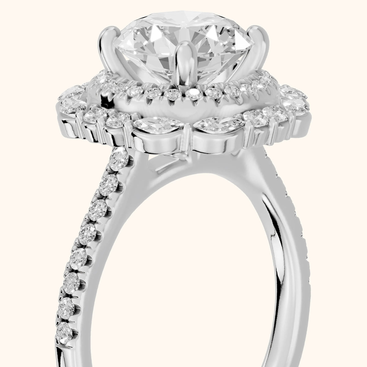 Lyndon Floral Double Halo Round Diamond Engagement Ring in Platinum - slant-view.webp