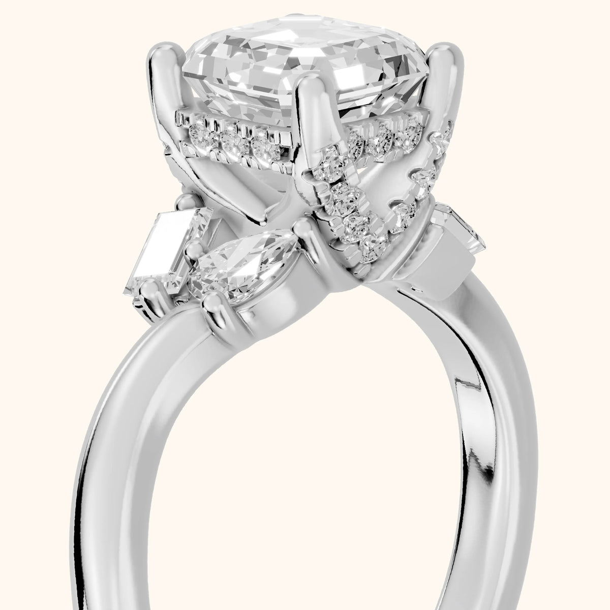 Betty Hidden Halo Cluster Asscher Diamond Engagement Ring in White Gold - slant-view.webp