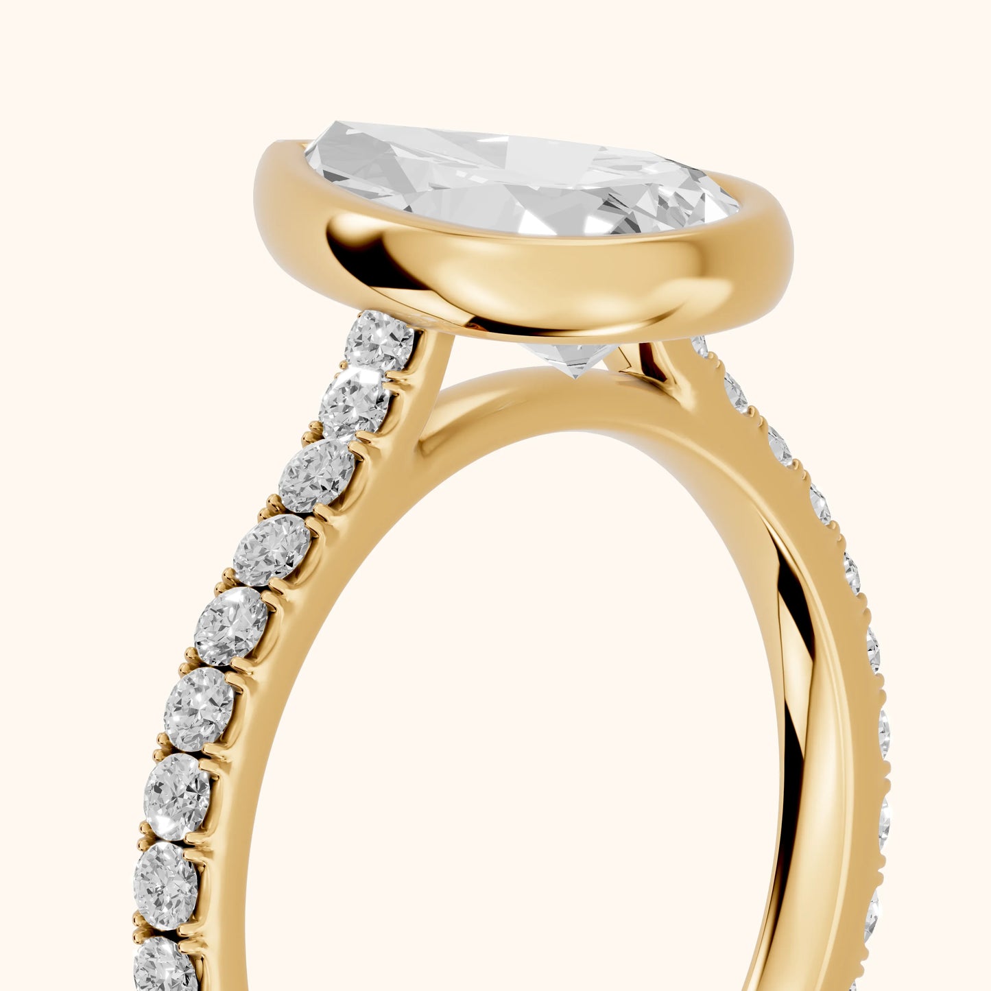 Cora Bezel Pavé Pear Diamond Ring in Yellow Gold - slant-view.webp