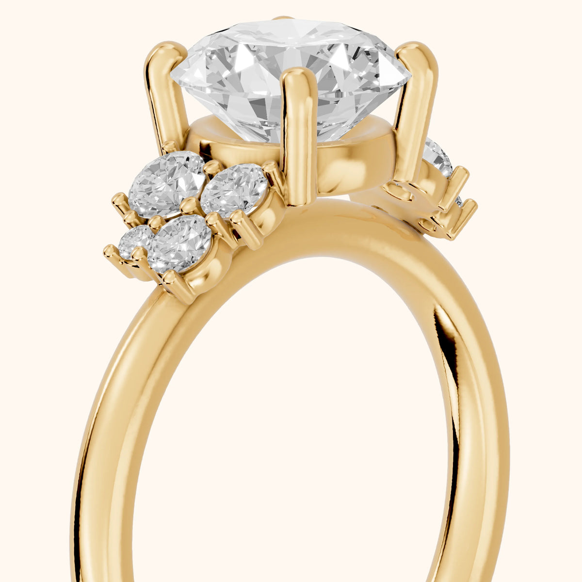 Hannah Cluster Round Diamond Engagement Ring in Yellow Gold - slant-view.webp