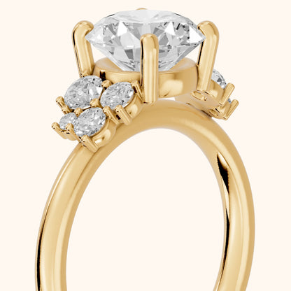 Hannah Cluster Round Diamond Engagement Ring in Yellow Gold - slant-view.webp