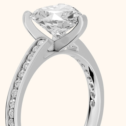 Tessa Solitaire Channel Set Heart Diamond Engagement Ring in Silver - slant-view.webp