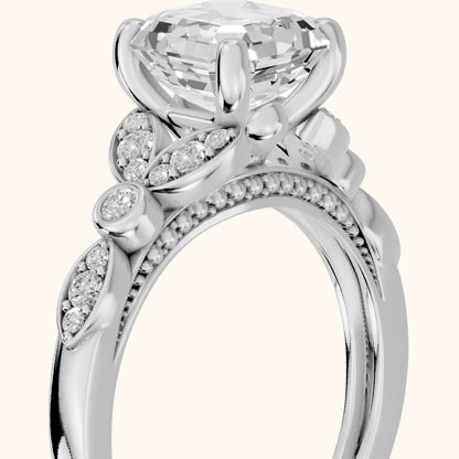 Polly Floral Cluster Asscher Diamond Engagement Ring in Platinum - slant-view.webp