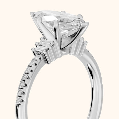Rhona Baguette Pavé Marquise Diamond Engagement Ring in White Gold - slant-view.webp