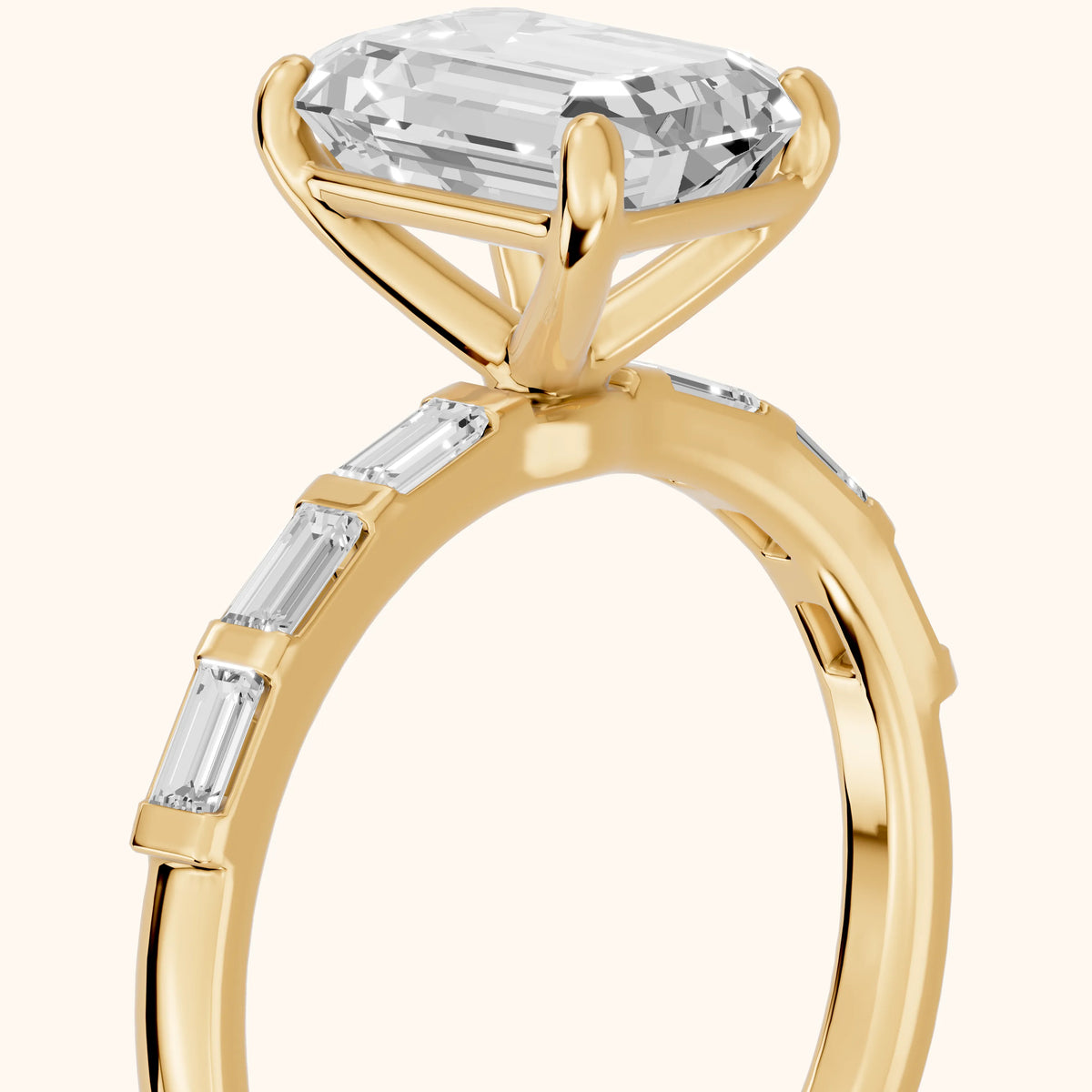 Bailey Baguette Emerald Diamond Engagement Ring in Yellow Gold - slant-view.webp