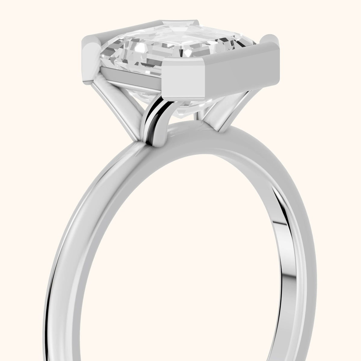 Bedford Half Bezel Solitaire Asscher Diamond Engagement Ring in White Gold - slant-view.webp