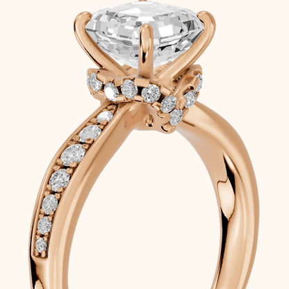 Ione Hidden Halo Pavé Asscher Diamond Engagement Ring in Rose Gold - slant-view.webp