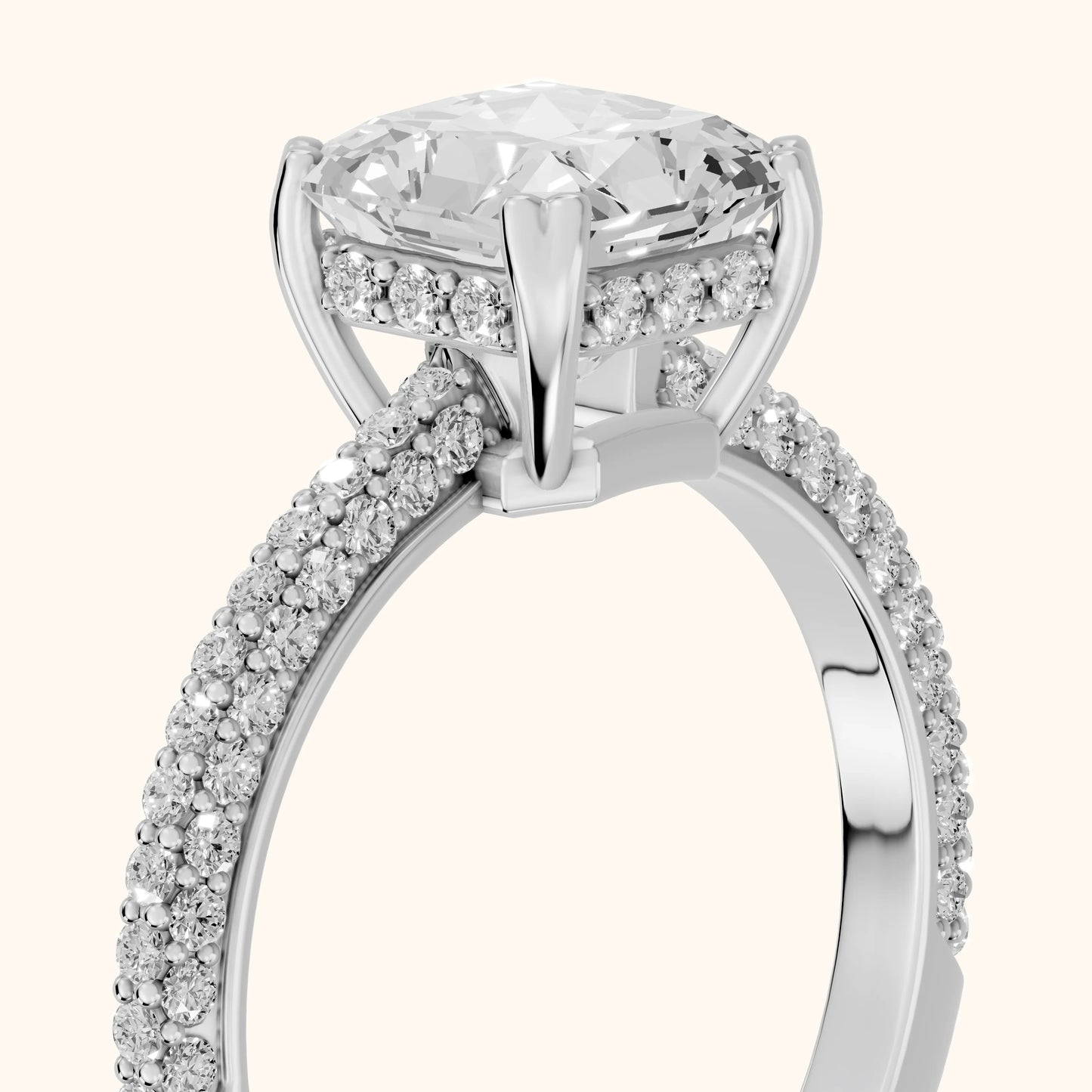 Violet Hidden Halo Pavé Radiant Diamond Ring in Platinum - slant-view.webp