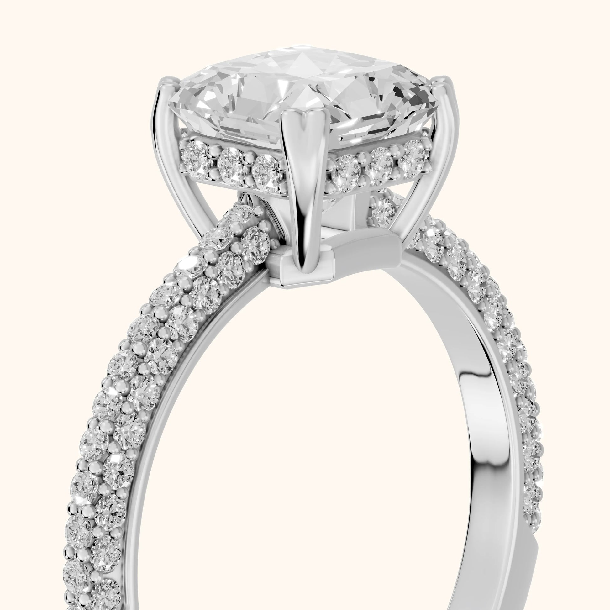 Violet Hidden Halo Pavé Radiant Diamond Ring in Platinum - slant-view.webp