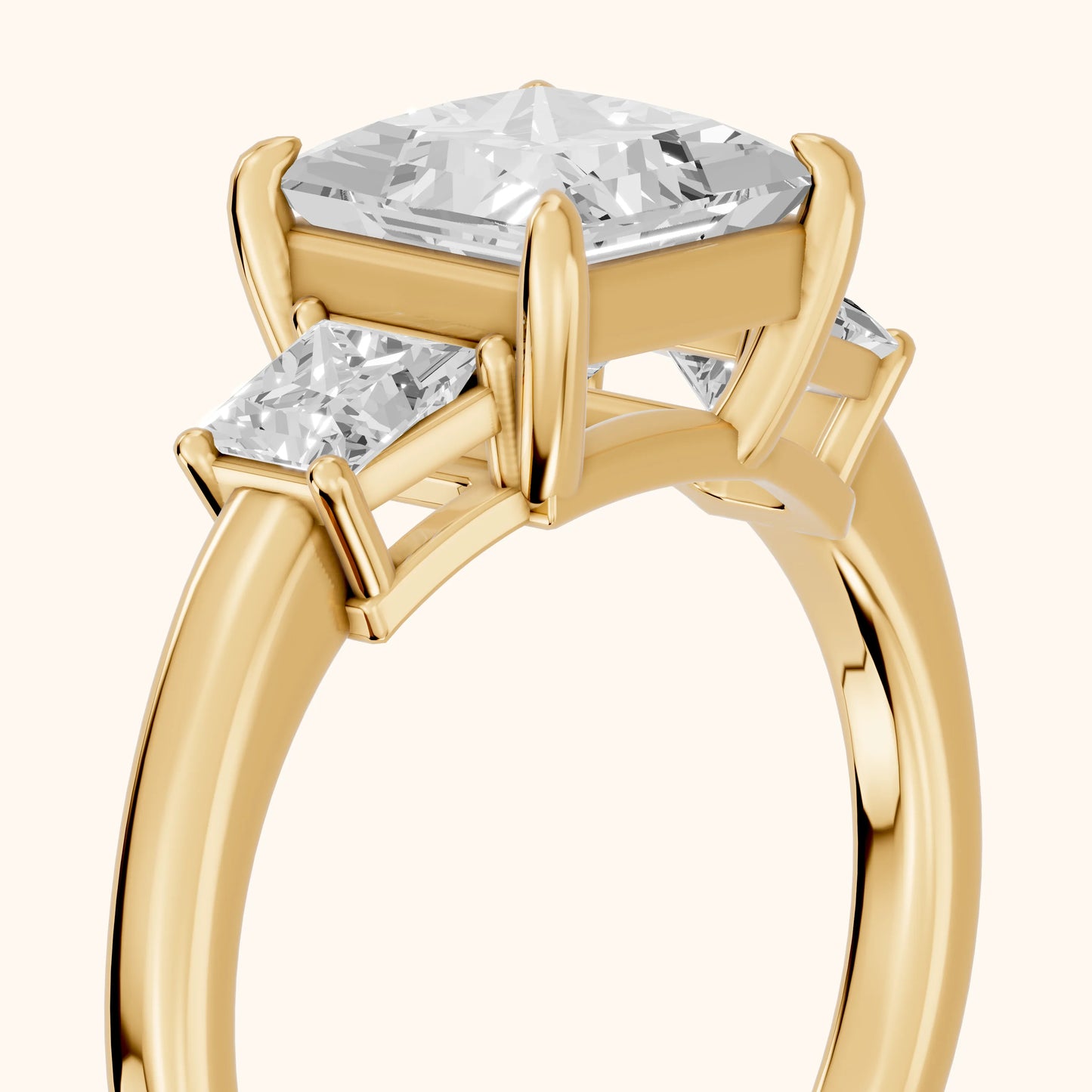 Selena Three-Stone Basket Princess Diamond Ring in Yellow Gold - slant-view.webp