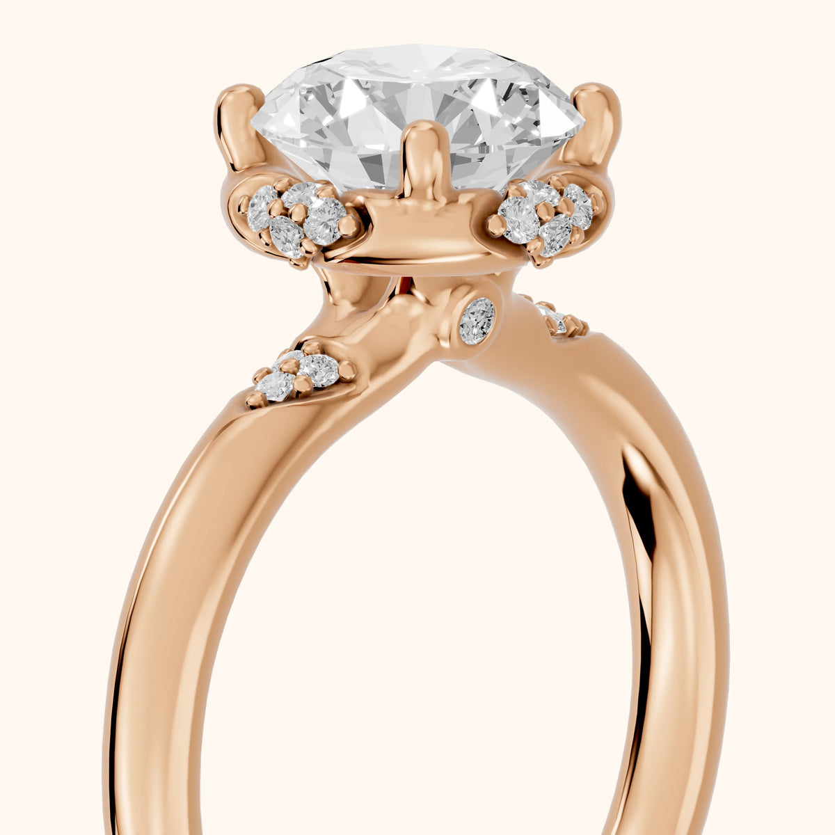 Alba Crown Cluster Round Diamond Engagement Ring in Rose Gold - slant-view.webp