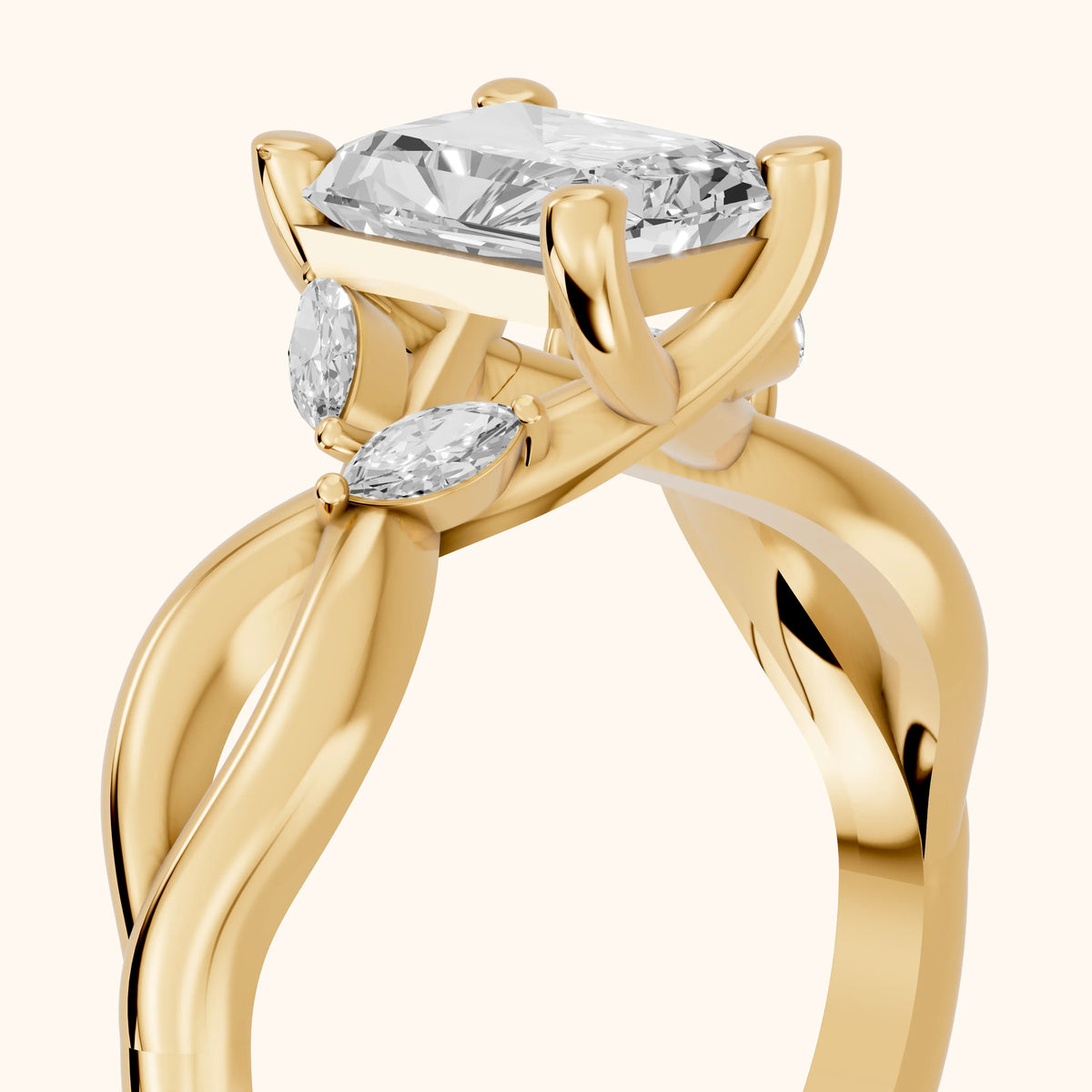 Luna Glow Twisted Radiant Diamond Engagement Ring in Yellow Gold - slant-view.webp
