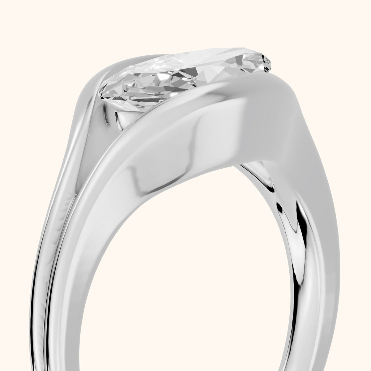 Windsor Half Bezel Solitaire Marquise Diamond Engagement Ring in Platinum - slant-view.webp
