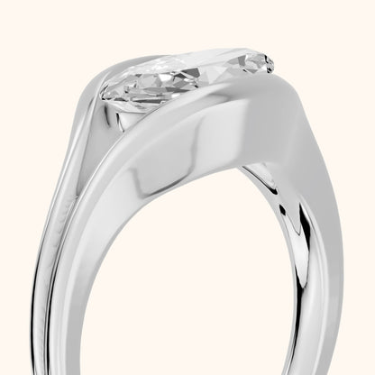 Windsor Half Bezel Solitaire Marquise Diamond Engagement Ring in Platinum - slant-view.webp