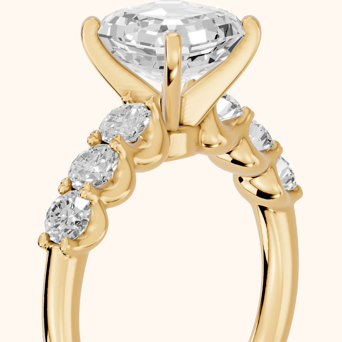 Lenora Scalloped Statement Asscher Diamond Engagement Ring in Yellow Gold - slant-view.webp