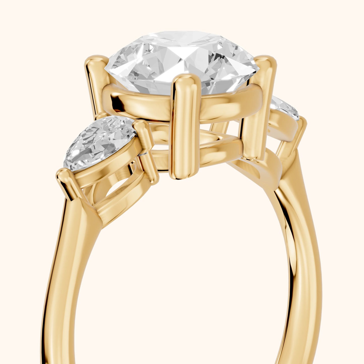 Faye Three-Stone Trellis Round Diamond Ring in Yellow Gold - slant-view.webp
