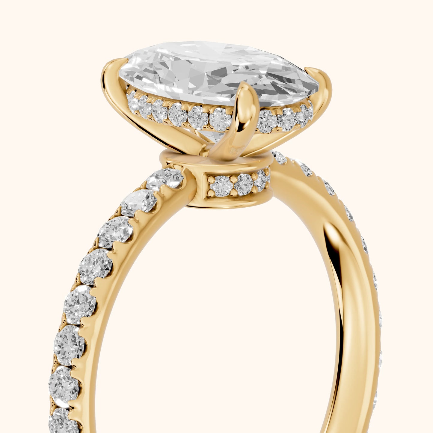 Thea Hidden Halo Pavé Oval Diamond Engagement Ring in Yellow Gold - slant-view.webp