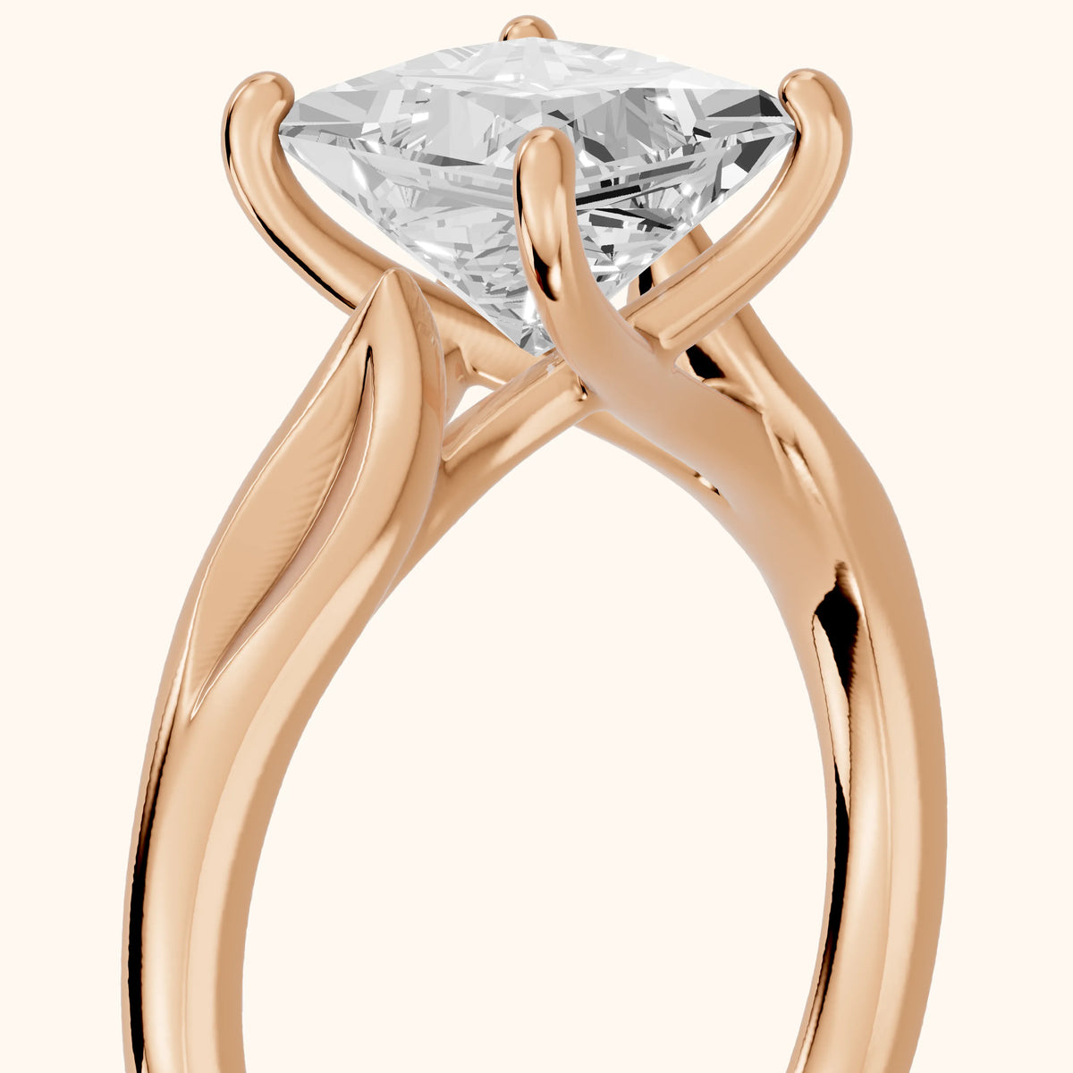 Lauretta Leaf Solitaire Princess Diamond Engagement Ring in Rose Gold - slant-view.webp