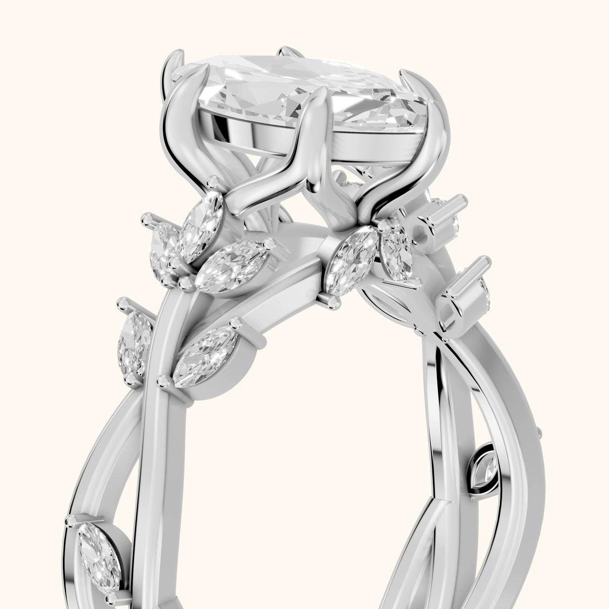 Kona Leaf Twist Marquise Diamond Engagement Ring in White Gold - slant-view.webp