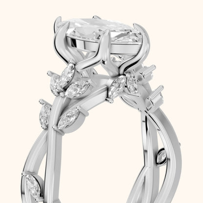 Kona Leaf Twist Marquise Diamond Engagement Ring in White Gold - slant-view.webp