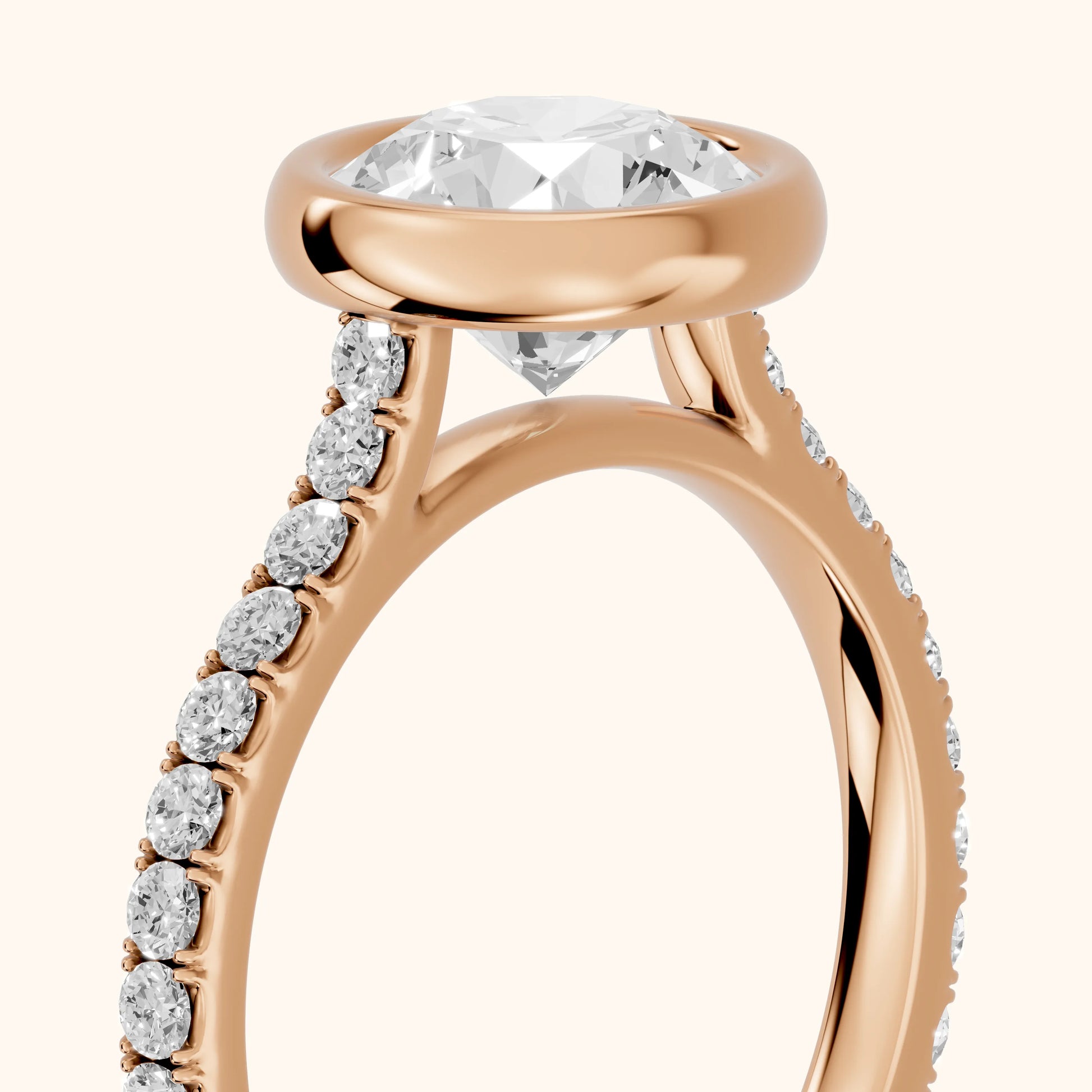Cora Bezel Pavé Round Diamond Ring in Rose Gold - slant-view.webp