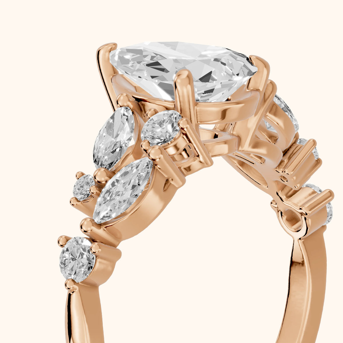 Kelsey Leaf Cluster Pear Diamond Engagement Ring in Rose Gold - slant-view.webp