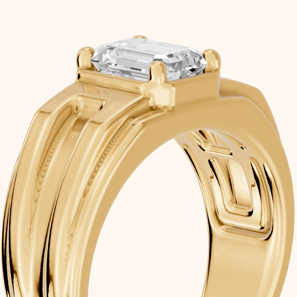 Greer Step Edge Solitaire Emerald Diamond Engagement Ring in Yellow Gold - slant-view.webp