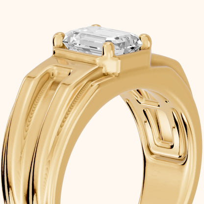Greer Step Edge Solitaire Emerald Diamond Engagement Ring in Yellow Gold - slant-view.webp