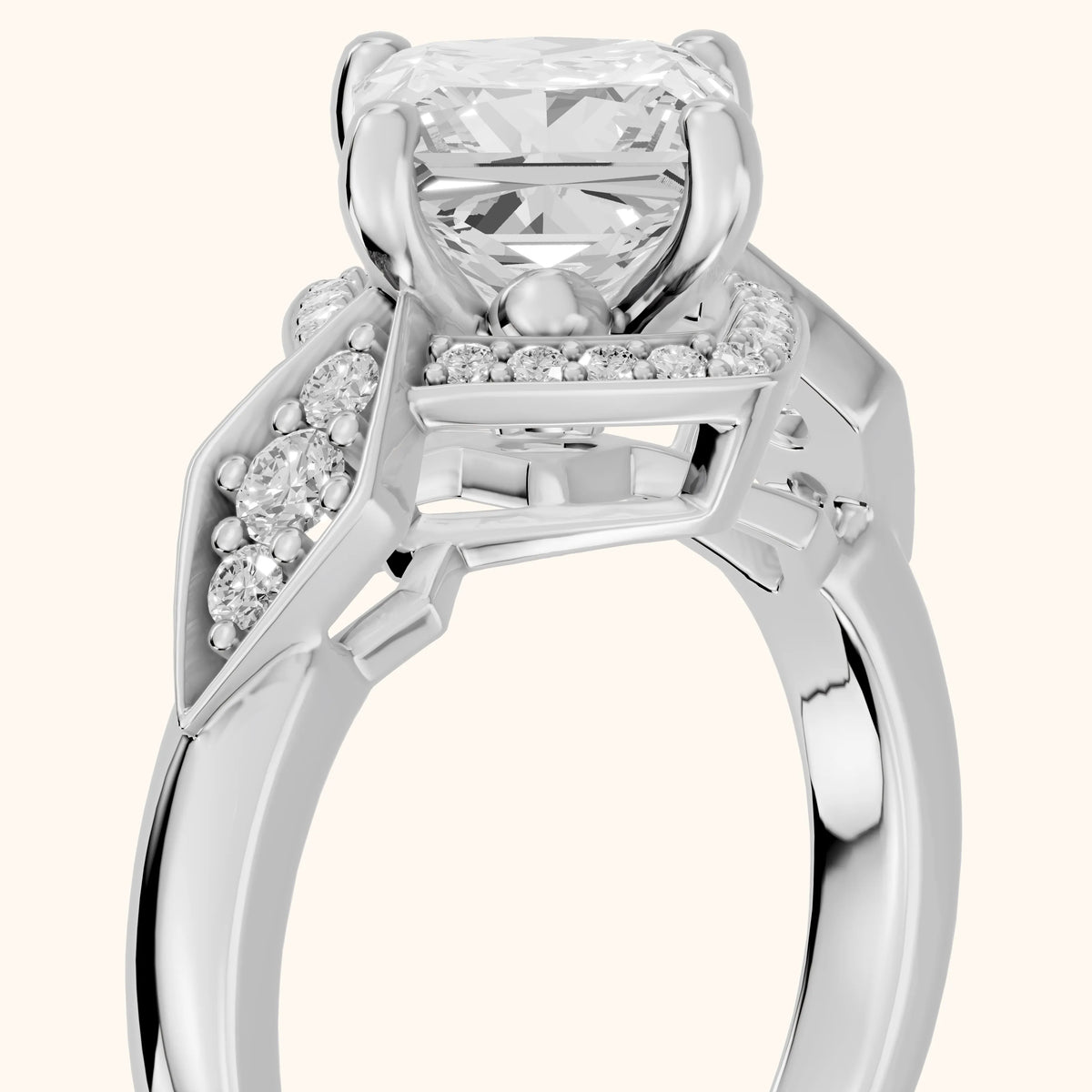 Lisa Deco Halo Princess Diamond Engagement Ring in Silver - slant-view.webp