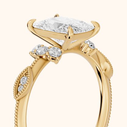 Naomi Vintage Milgrain Radiant Diamond Engagement Ring in Yellow Gold - slant-view.webp