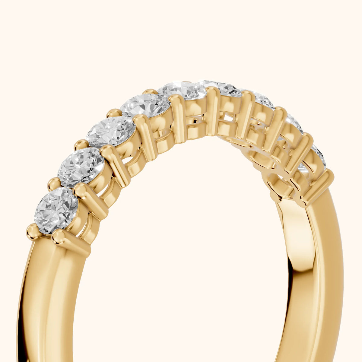 Daniela Shared Prong Round Diamond Half Eternity Band in Yellow Gold - slant-view