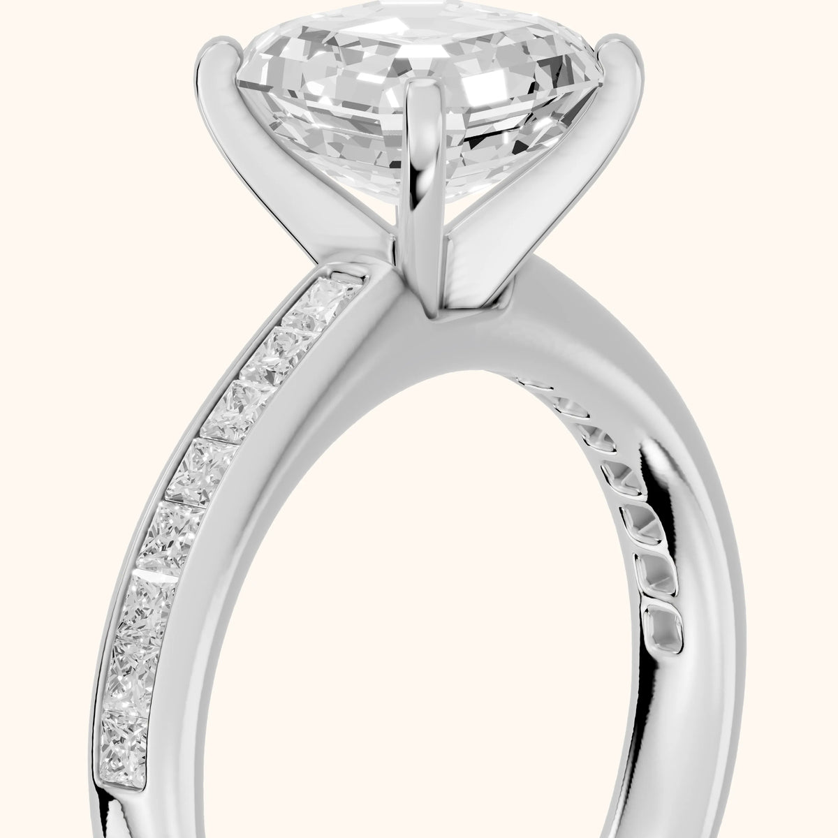 Solano Channel Set Asscher Diamond Engagement Ring in Platinum - slant-view.webp
